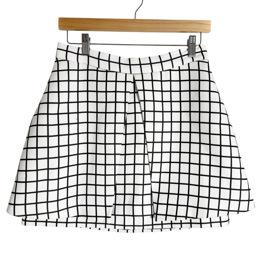 Cameo White Black Windowpane Plaid Stripe A-Line Mini Skirt Size M